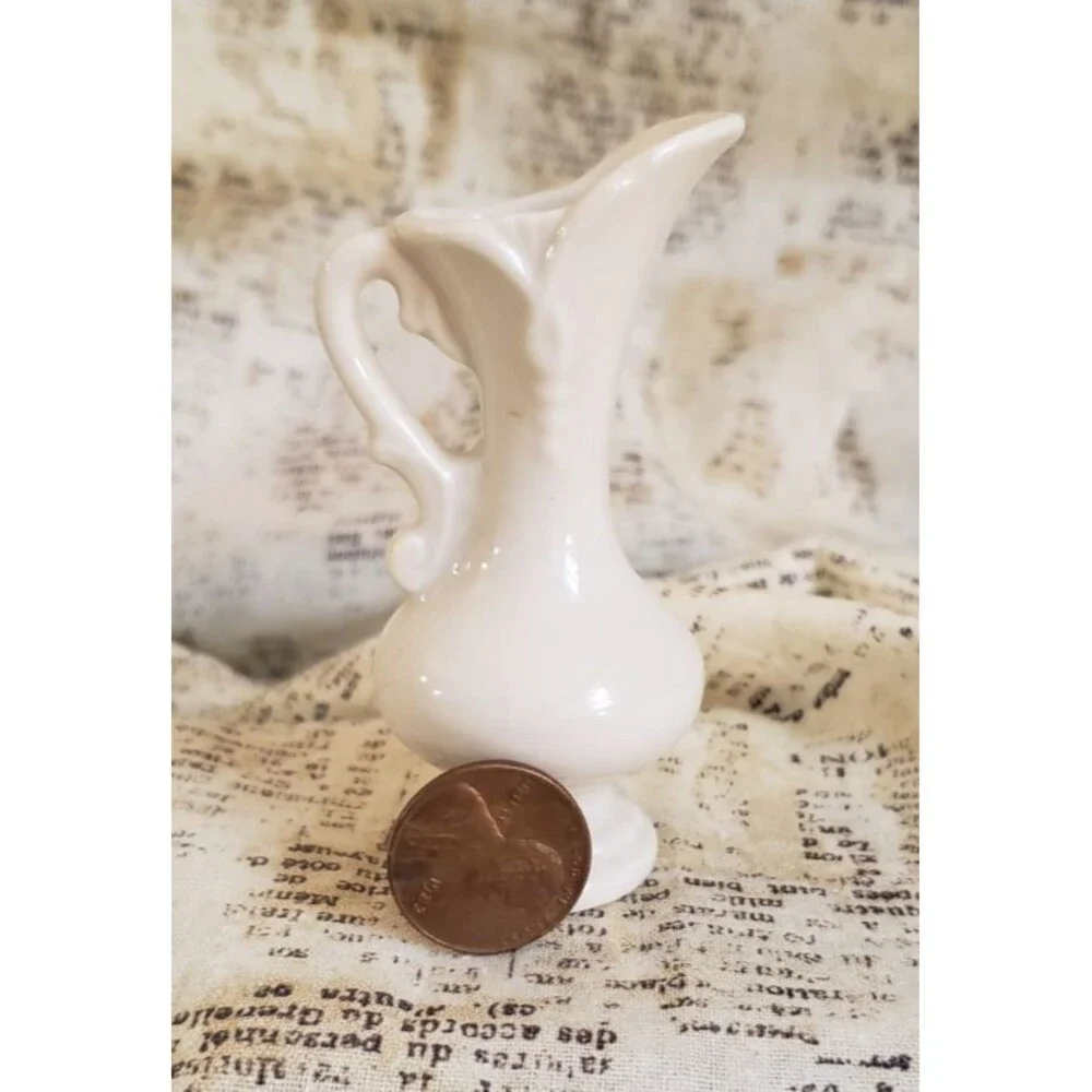 Artsy, Cottagecore, - Vintage Miniature White Water Pitcher w/ Delicate Patterns